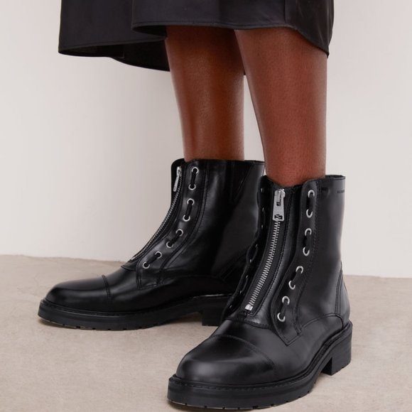 AllSaints Ariel Leather Lace Up Biker Combat Boots Black size 39